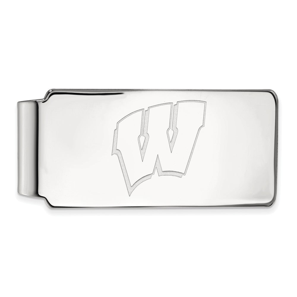 14k White Gold U of Wisconsin Logo Money Clip, Item M9928 by The Black Bow Jewelry Co.