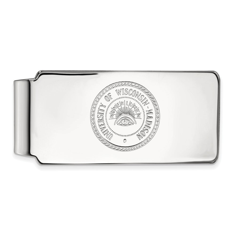 14k White Gold U of Wisconsin Money Clip, Item M9968 by The Black Bow Jewelry Co.