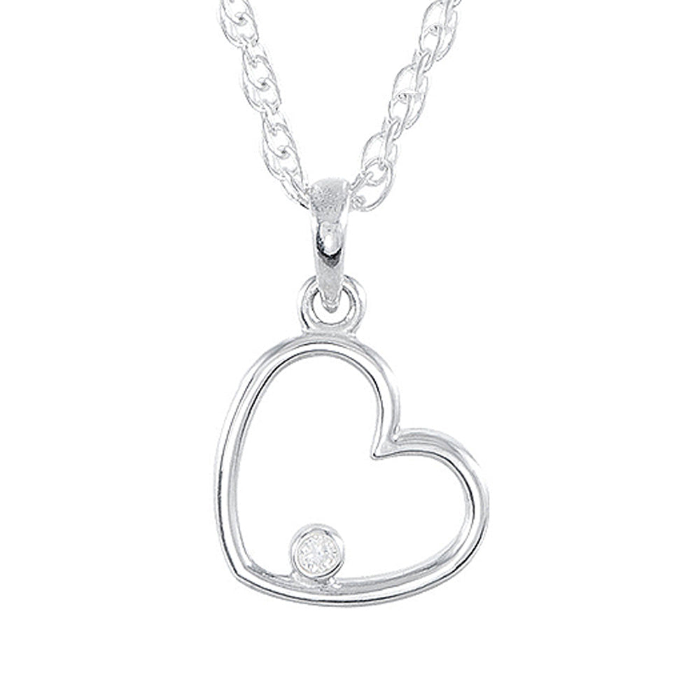 Solitaire Diamond Heart Necklace in Sterling Silver, 18 Inch, Item N10052 by The Black Bow Jewelry Co.