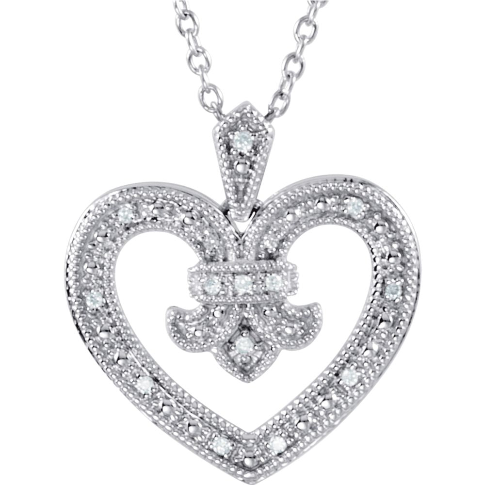 Sterling Silver and Diamond Heart Necklace, 18 Inch, Item N10057 by The Black Bow Jewelry Co.