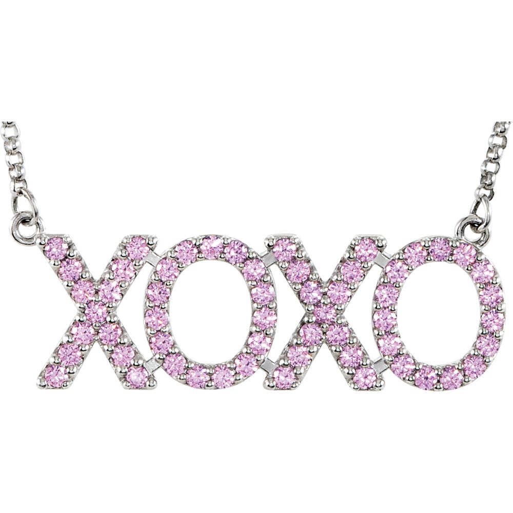 XOXO Pink Cubic Zirconia and Sterling Silver Necklace, 18 Inch, Item N10122 by The Black Bow Jewelry Co.