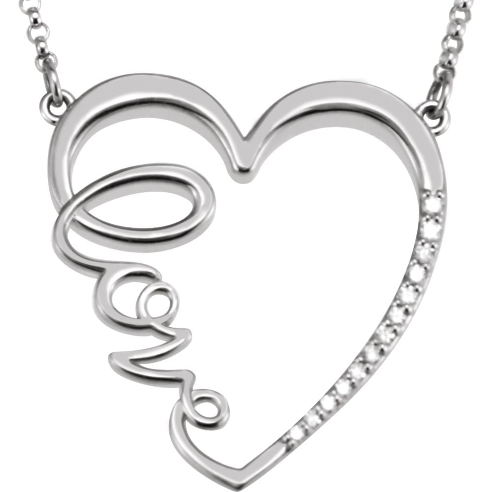 Diamond Love Heart Necklace in Sterling Silver, 18 Inch, Item N10123 by The Black Bow Jewelry Co.