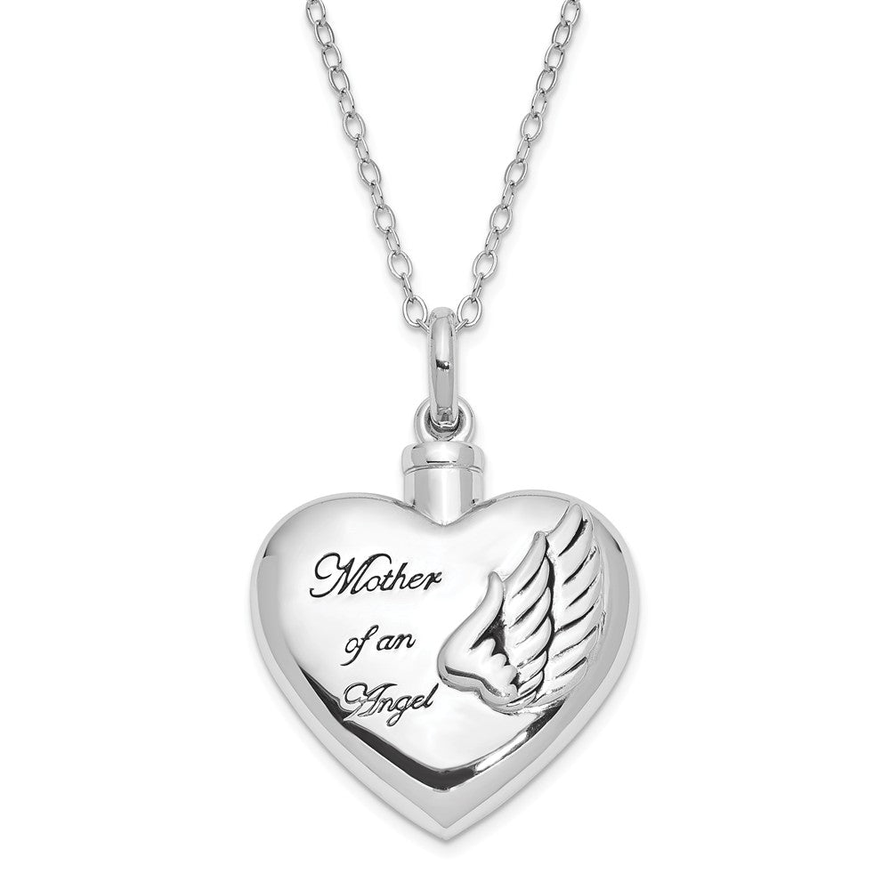 Sterling Silver Mother of an Angel Heart Ash Holder Necklace, 18 Inch, Item N10144 by The Black Bow Jewelry Co.