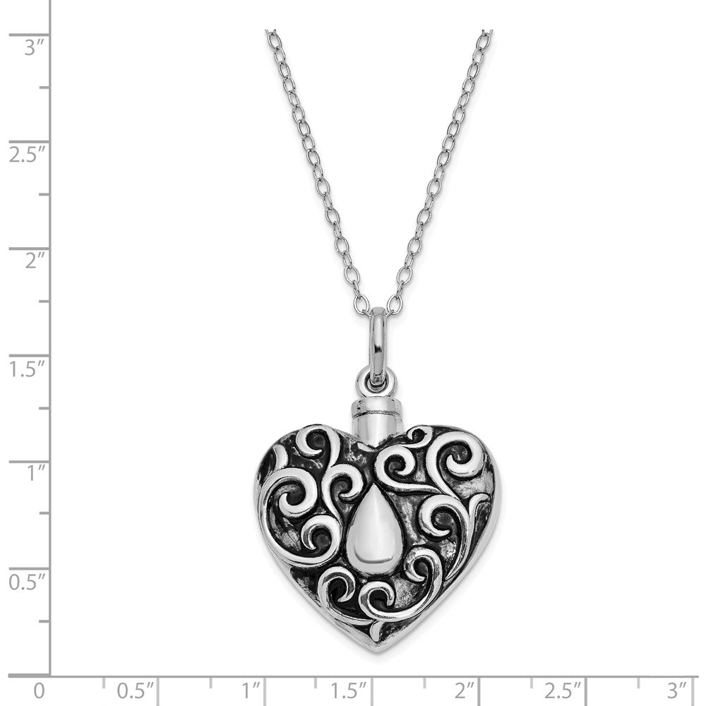 Alternate view of the Sterling Silver Antiqued Grieving Heart Ash Holder Necklace, 18 Inch by The Black Bow Jewelry Co.