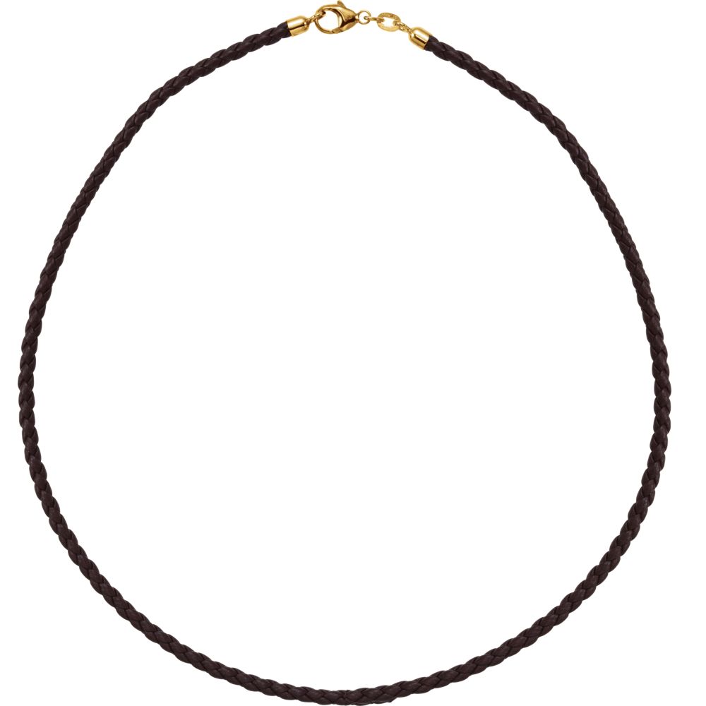 3mm Brown Braided Leather Cord Chain with 14k Gold Clasp Necklace, Item N10159 by The Black Bow Jewelry Co.