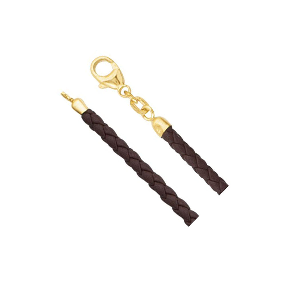 Alternate view of the 3mm Brown Braided Leather Cord Chain with 14k Gold Clasp Necklace by The Black Bow Jewelry Co.