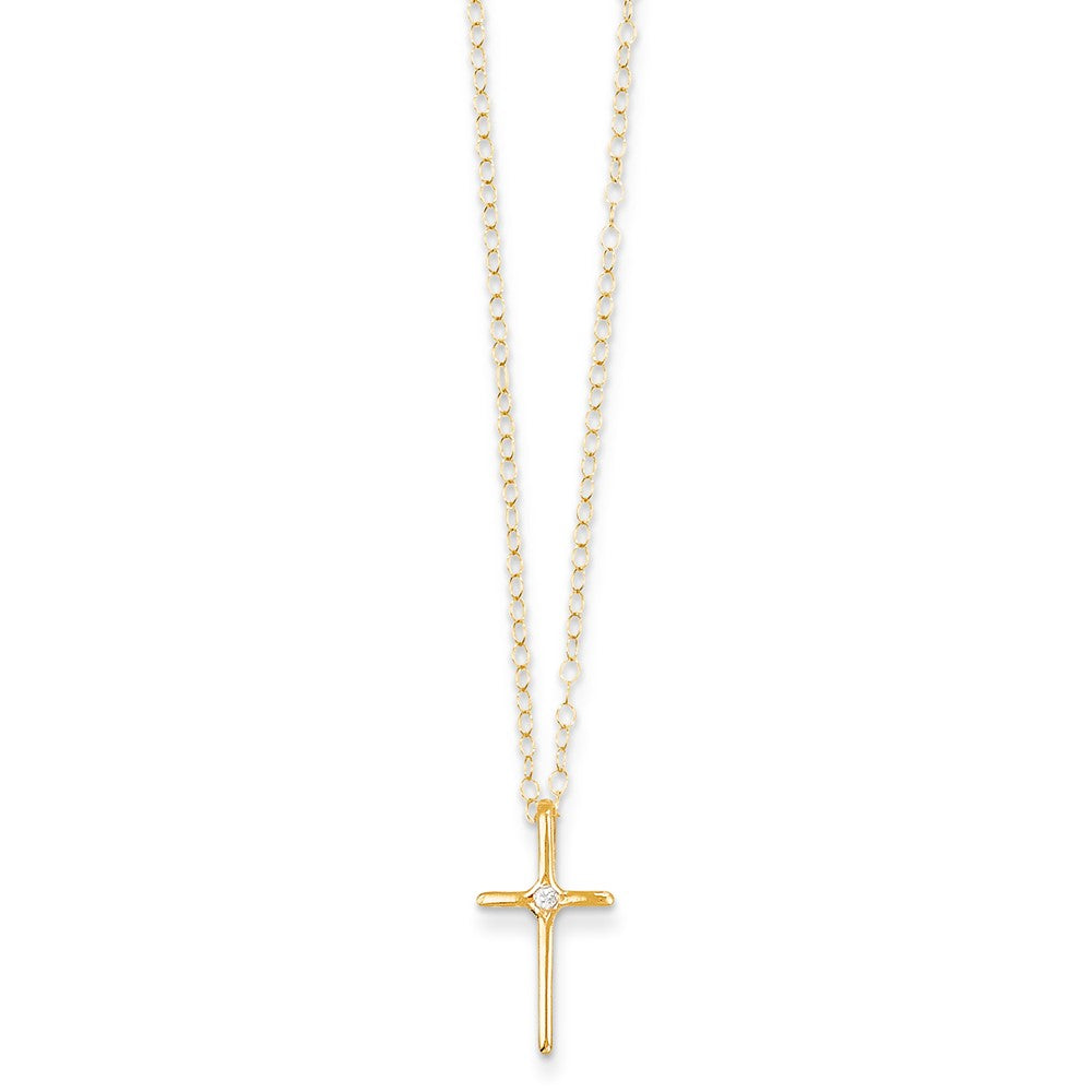Kids .01 Carat Diamond Cross Necklace in 14k Yellow Gold - 15 Inch, Item N10173 by The Black Bow Jewelry Co.