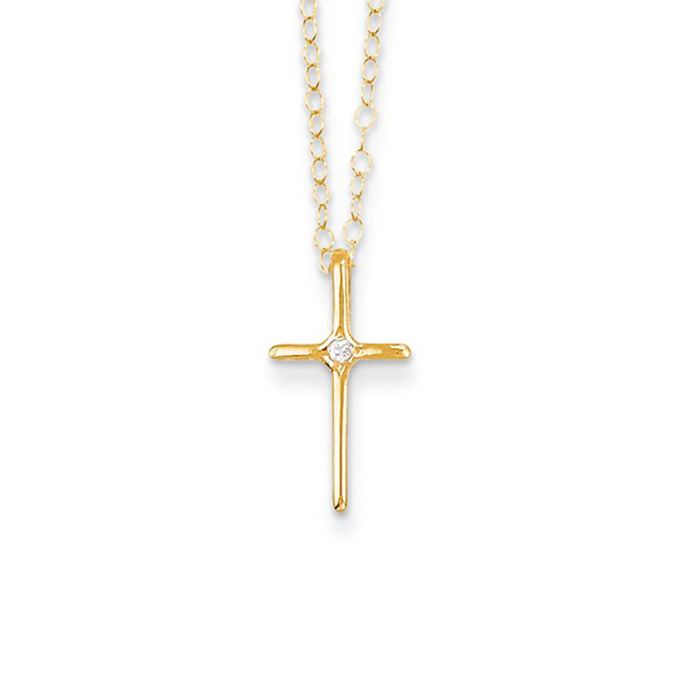 Alternate view of the Kids .01 Carat Diamond Cross Necklace in 14k Yellow Gold - 15 Inch by The Black Bow Jewelry Co.