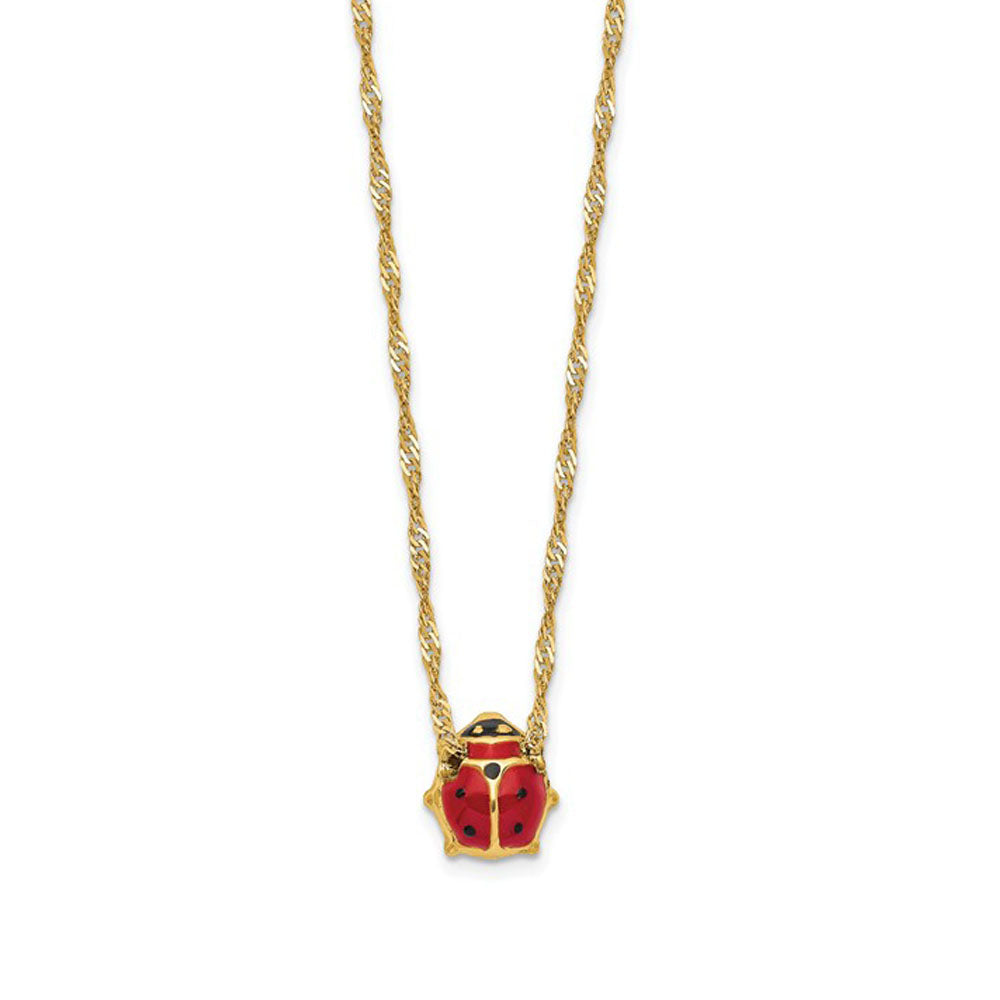 7mm 3D Ladybug 16 Inch Necklace in 14k Yellow Gold and Enamel, Item N10176 by The Black Bow Jewelry Co.