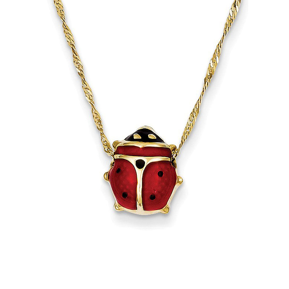 10mm 3D Ladybug 16 Inch Necklace in 14k Yellow Gold and Enamel, Item N10177 by The Black Bow Jewelry Co.