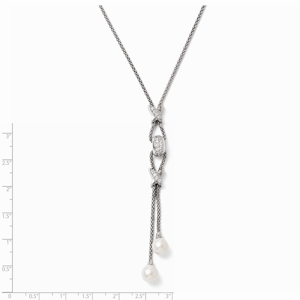 Alternate view of the CZ and Freshwater Cultured Pearl Drop Necklace in Sterling Silver by The Black Bow Jewelry Co.