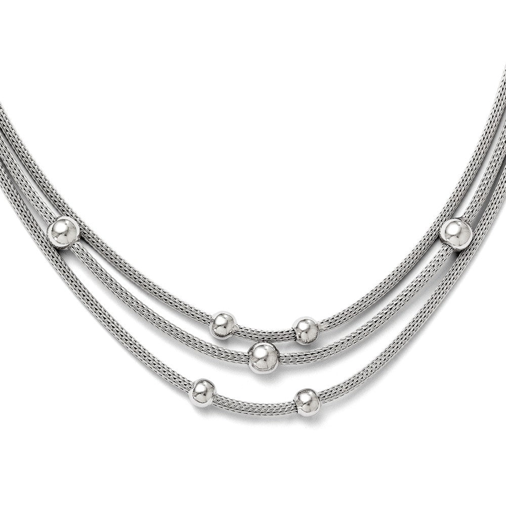 Triple Strand Beaded Mesh Chain Necklace in Sterling Silver, 18.5 Inch, Item N10188 by The Black Bow Jewelry Co.