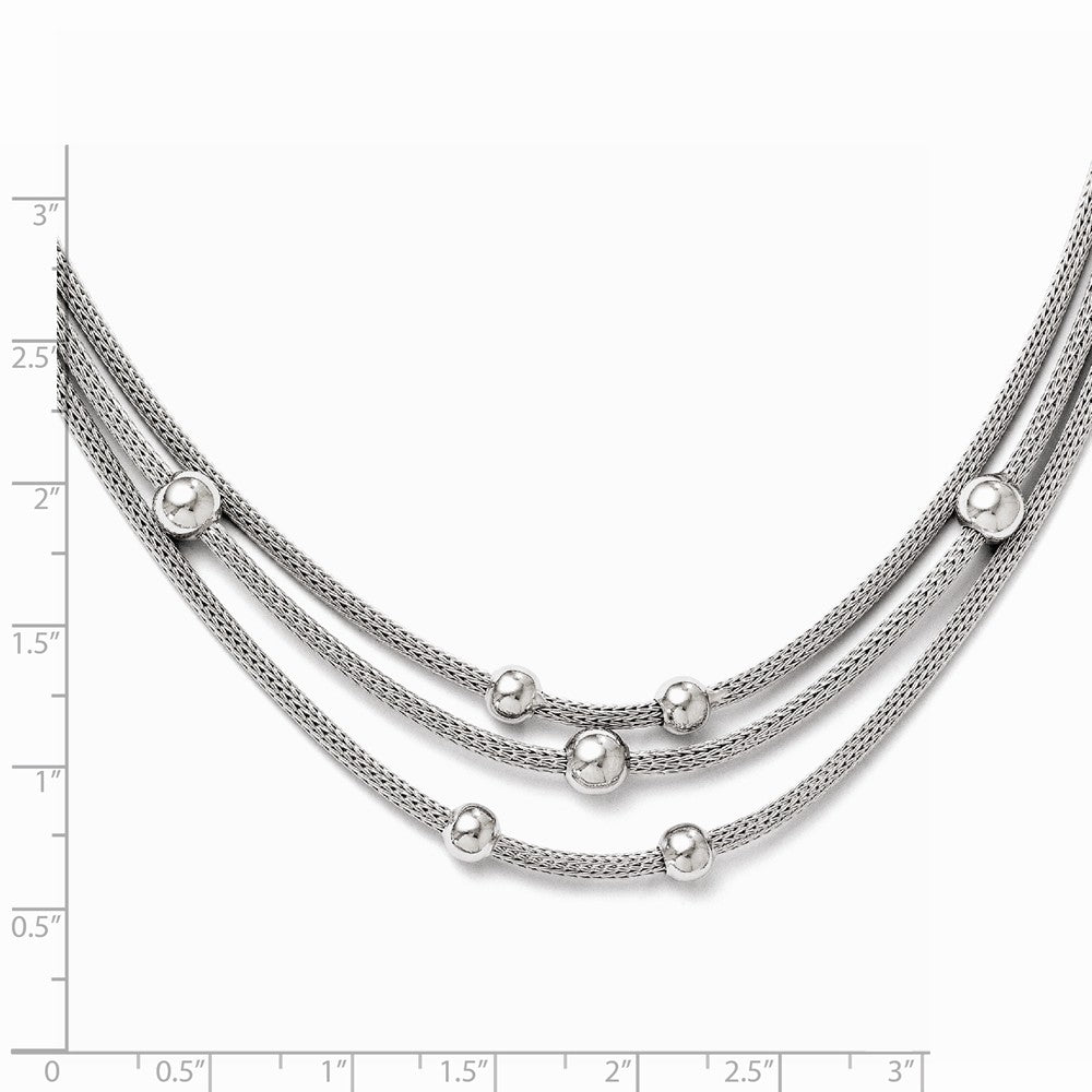 Alternate view of the Triple Strand Beaded Mesh Chain Necklace in Sterling Silver, 18.5 Inch by The Black Bow Jewelry Co.