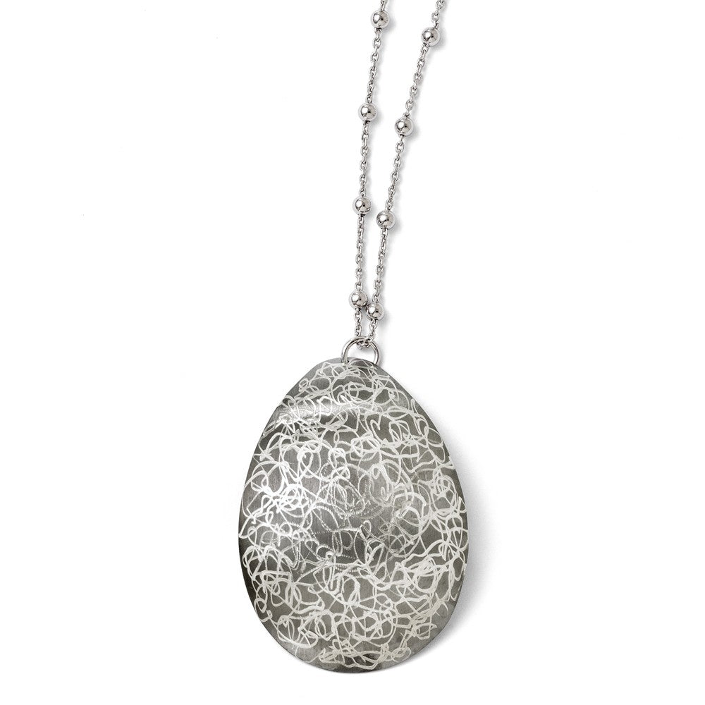 Sterling Silver, Black-Plated &amp; Etched Finish Oval Necklace, 16-18 in, Item N10210 by The Black Bow Jewelry Co.