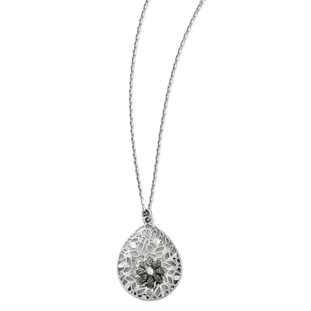 Two Tone Floral Teardrop Necklace in Sterling Silver, 16-18 Inch, Item N10221 by The Black Bow Jewelry Co.