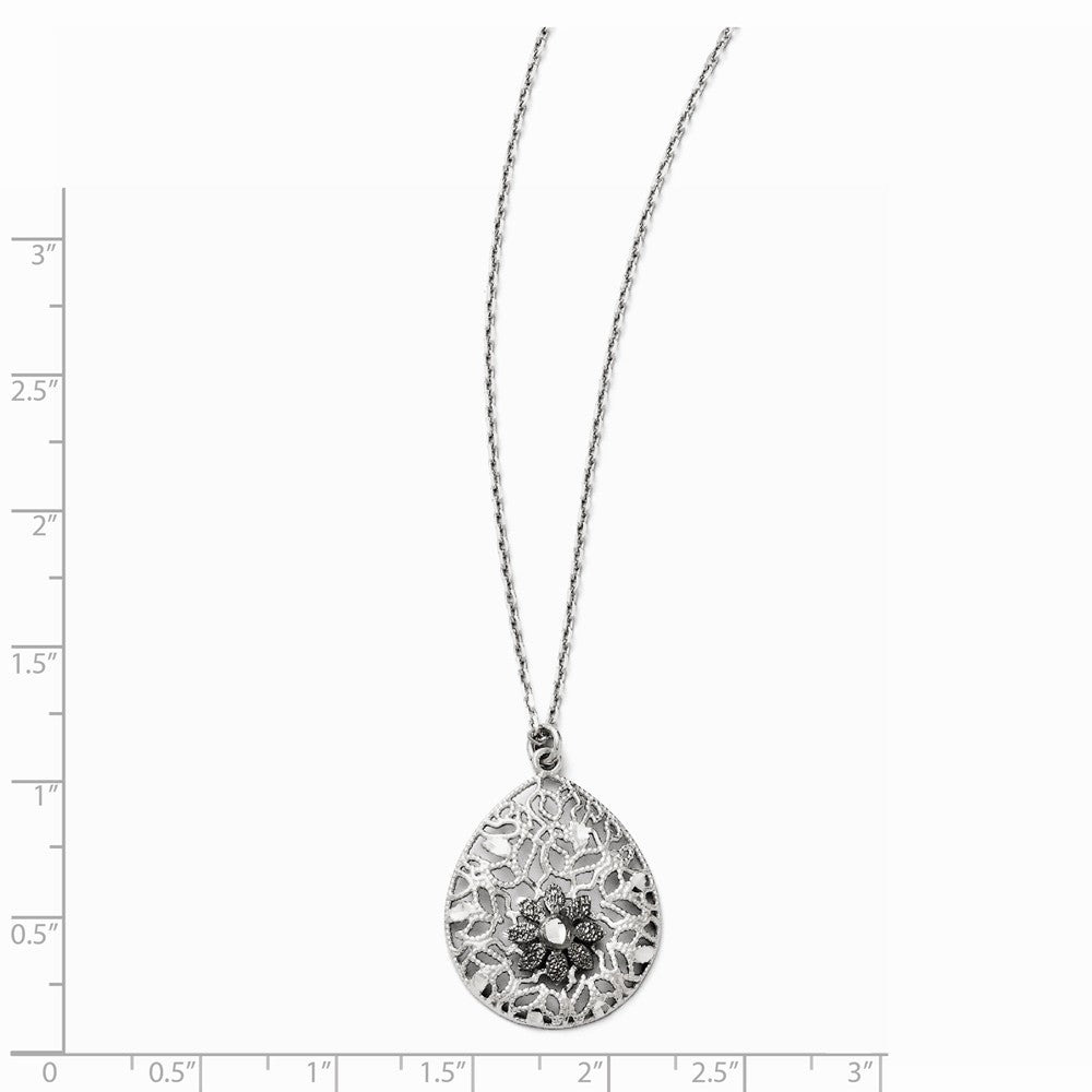 Alternate view of the Two Tone Floral Teardrop Necklace in Sterling Silver, 16-18 Inch by The Black Bow Jewelry Co.