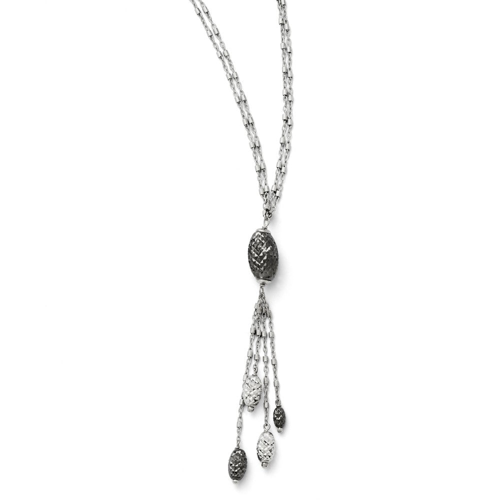 Two Tone Double Strand Beaded Tassel Necklace in Sterling Silver, Adj, Item N10225 by The Black Bow Jewelry Co.