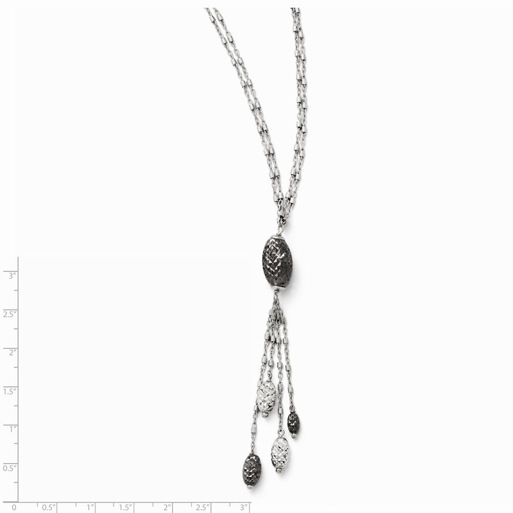 Alternate view of the Two Tone Double Strand Beaded Tassel Necklace in Sterling Silver, Adj by The Black Bow Jewelry Co.