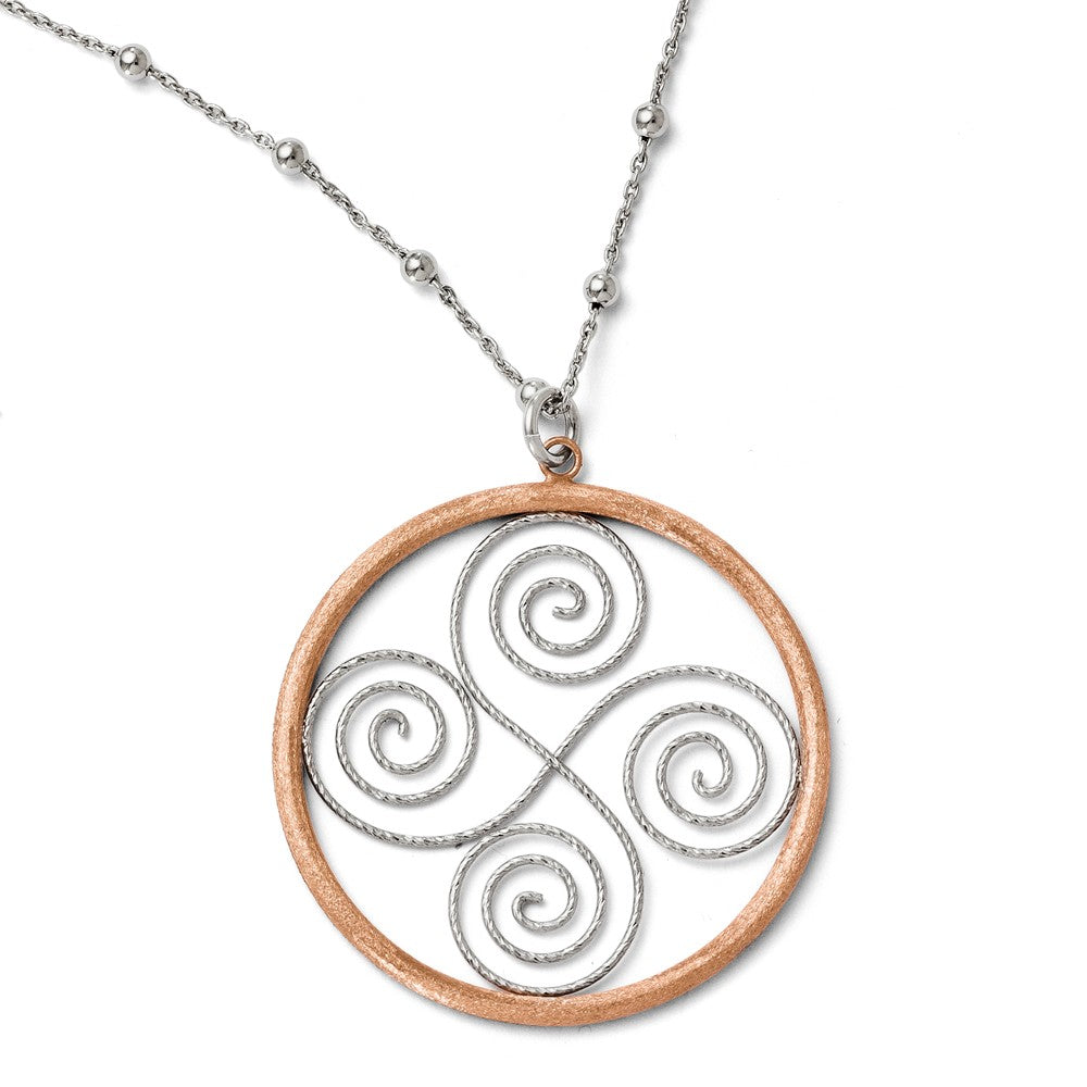 Sterling Silver &amp; Rose Gold Tone Scroll &amp; Circle Necklace, 17-19 Inch, Item N10236 by The Black Bow Jewelry Co.