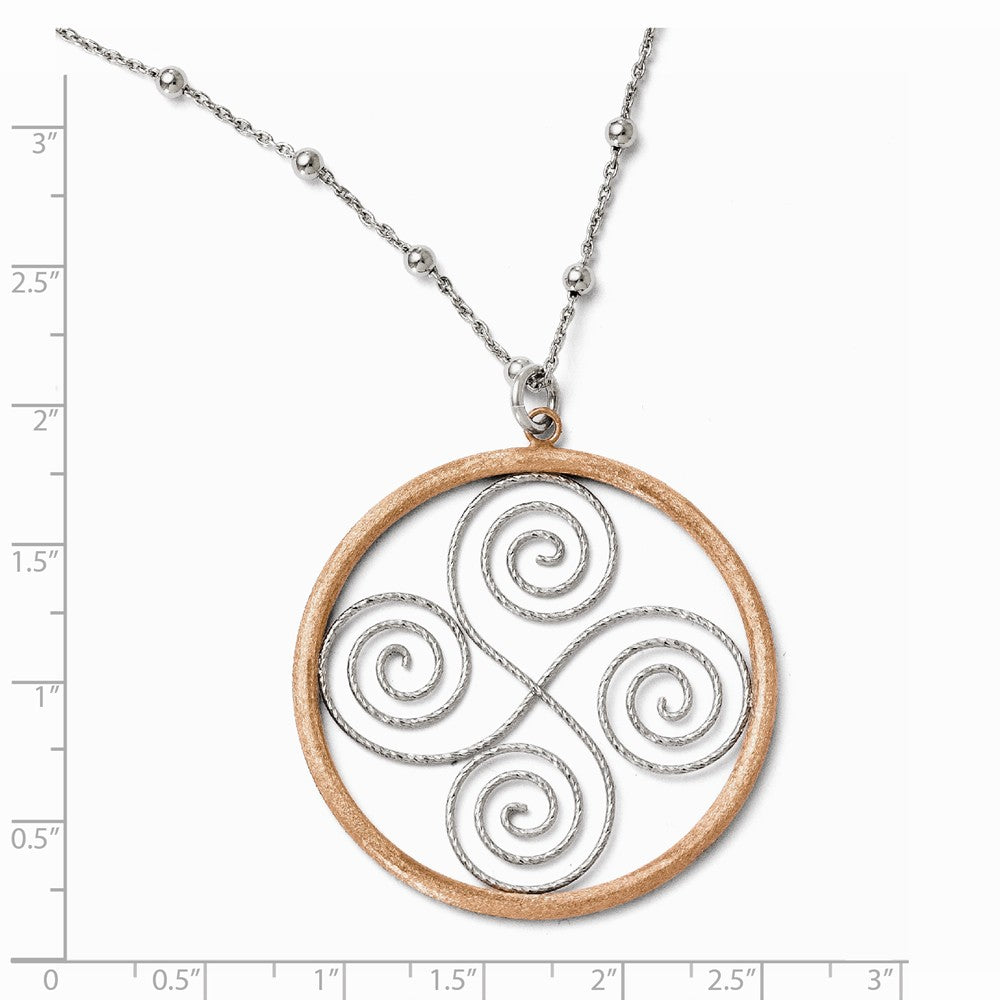 Alternate view of the Sterling Silver &amp; Rose Gold Tone Scroll &amp; Circle Necklace, 17-19 Inch by The Black Bow Jewelry Co.