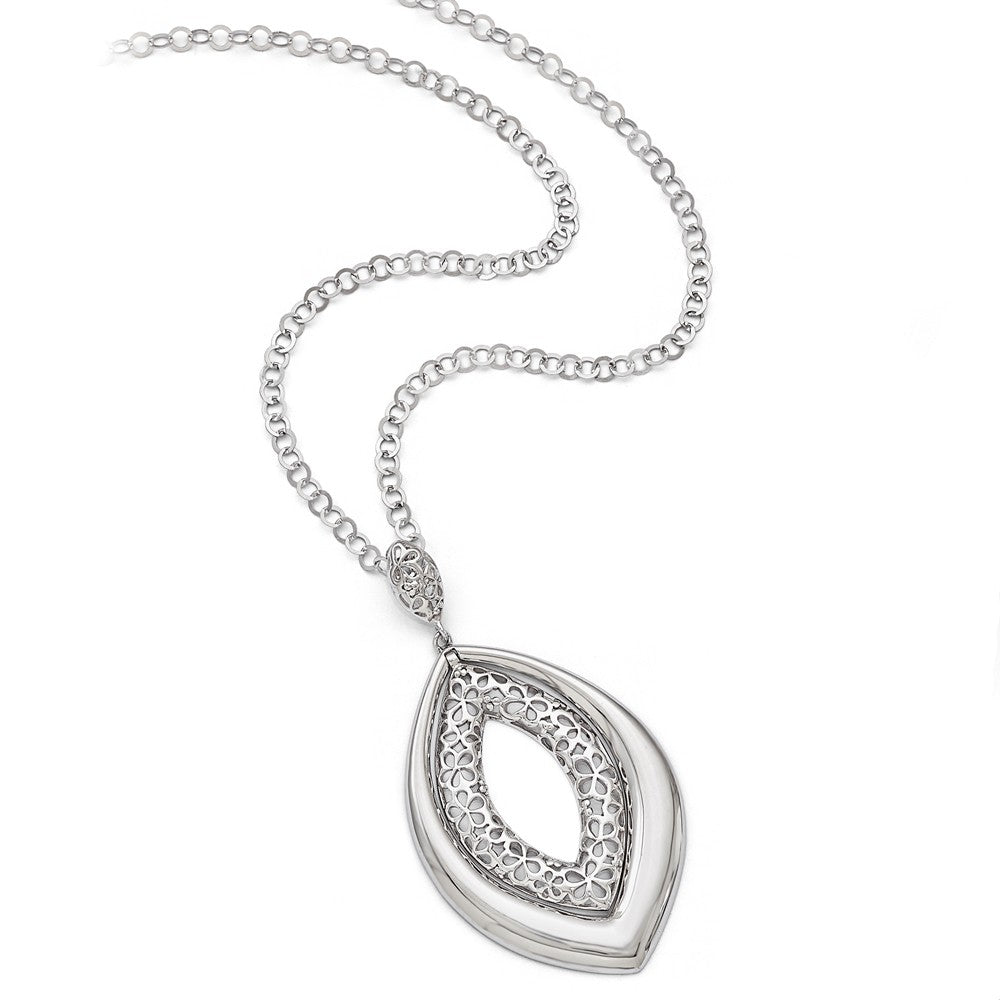 Alternate view of the Polished and Floral Marquise Shaped Necklace in Sterling Silver, 18 in by The Black Bow Jewelry Co.