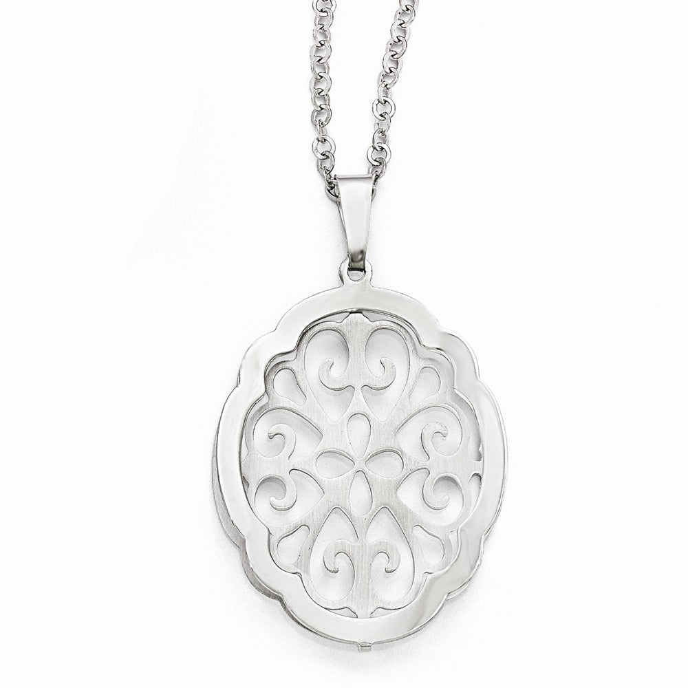 Ornate Scalloped Oval Necklace in Sterling Silver, 18 Inch, Item N10260 by The Black Bow Jewelry Co.