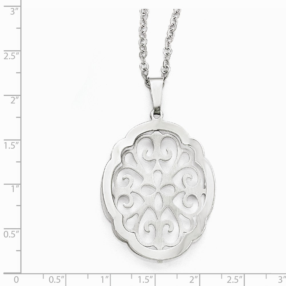 Alternate view of the Ornate Scalloped Oval Necklace in Sterling Silver, 18 Inch by The Black Bow Jewelry Co.