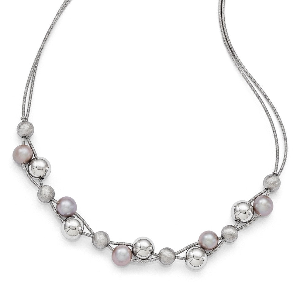 Gray FW Cultured Pearl &amp; Beaded Double Strand Sterling Silver Necklace, Item N10275 by The Black Bow Jewelry Co.