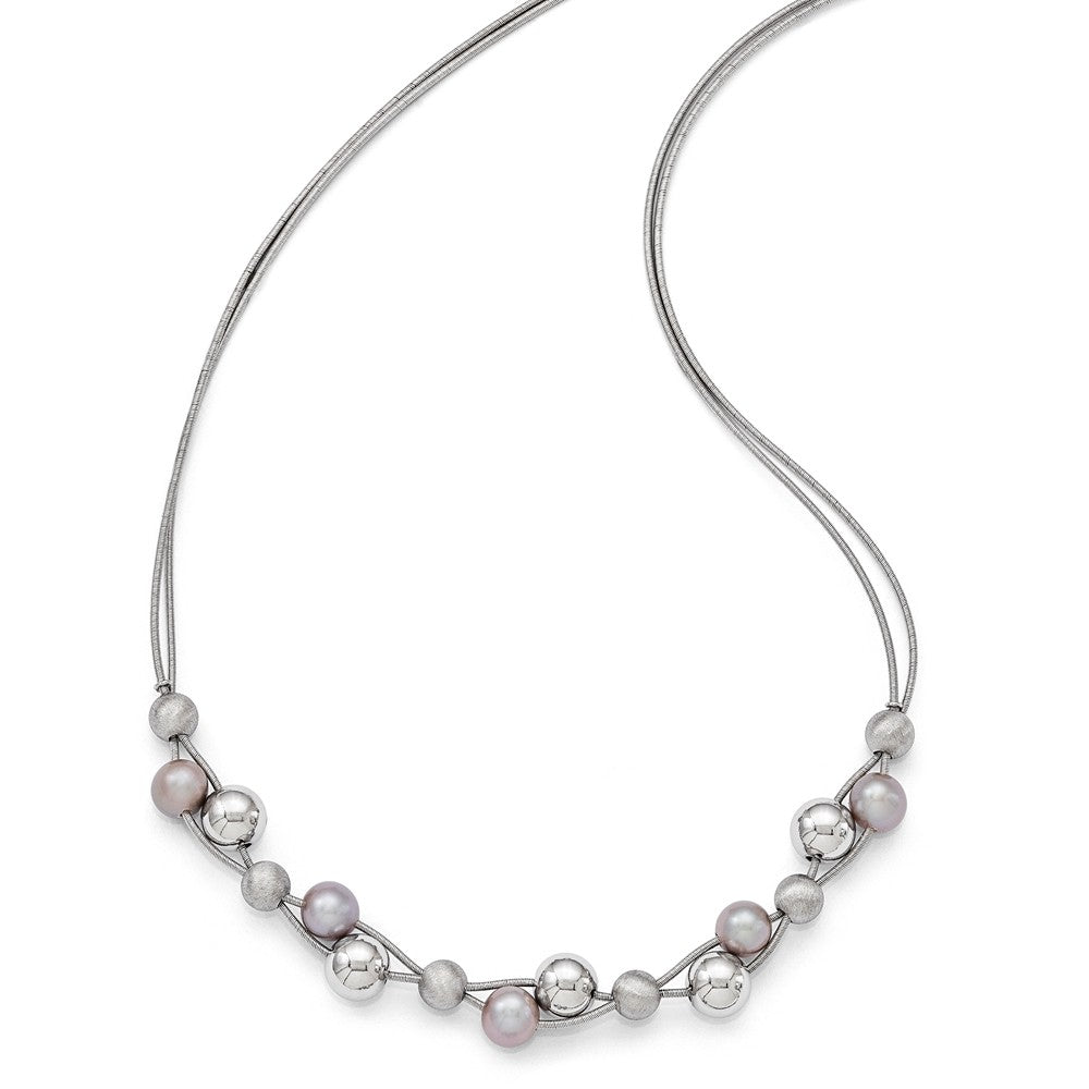 Alternate view of the Gray FW Cultured Pearl &amp; Beaded Double Strand Sterling Silver Necklace by The Black Bow Jewelry Co.