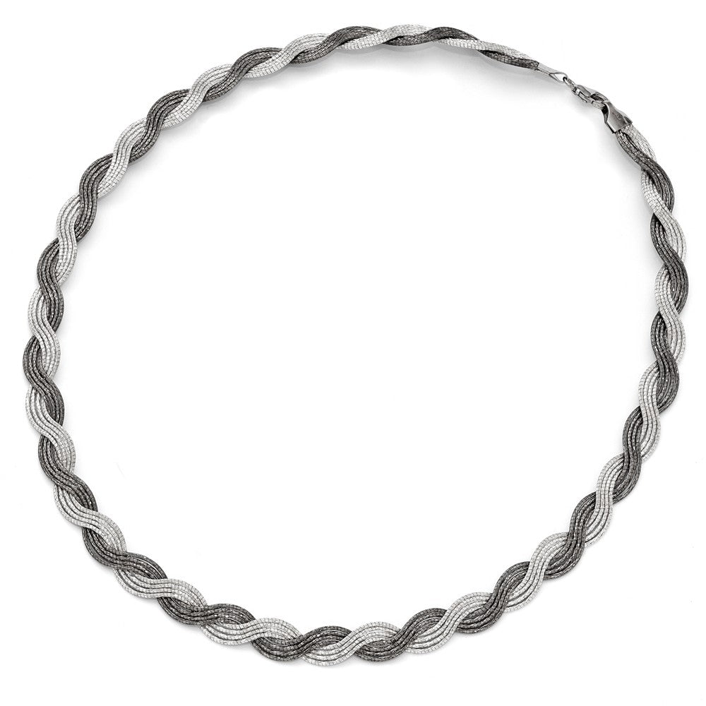 Alternate view of the Two Tone Diamond Cut Braided Necklace in Sterling Silver, 18.5 Inch by The Black Bow Jewelry Co.