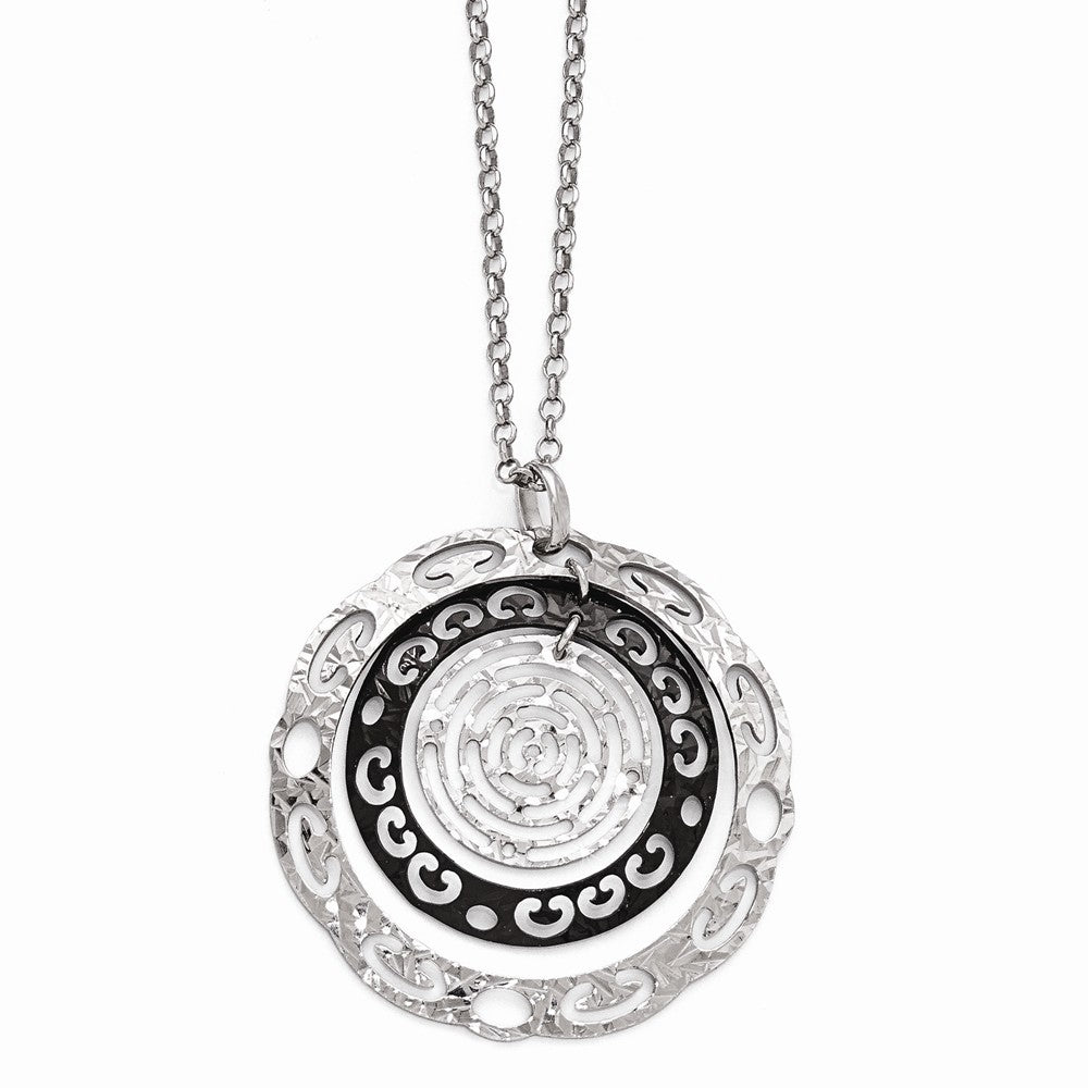 Two Tone Cutout Circle Necklace in Black Plated Sterling Silver, 18 in, Item N10284 by The Black Bow Jewelry Co.