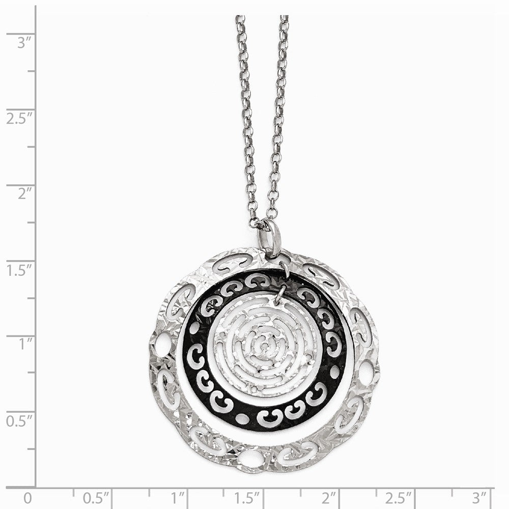 Alternate view of the Two Tone Cutout Circle Necklace in Black Plated Sterling Silver, 18 in by The Black Bow Jewelry Co.