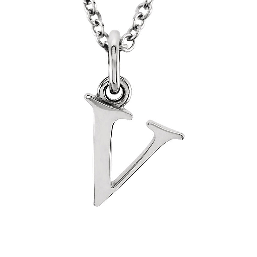 The Abbey Lower Case Initial &#39;v&#39; Necklace in 14k White Gold, 16 Inch, Item N10361-V by The Black Bow Jewelry Co.