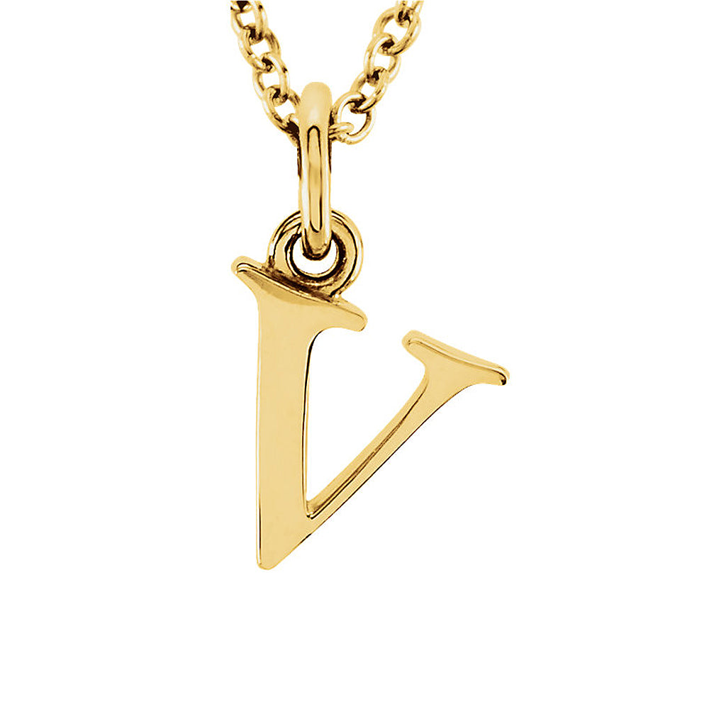 The Abbey Lower Case Initial &#39;v&#39; Necklace in 14k Yellow Gold, 16 Inch, Item N10362-V by The Black Bow Jewelry Co.