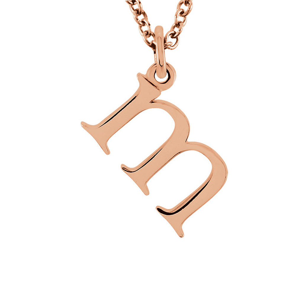 The Abbey Lower Case Initial &#39;m&#39; Necklace in 14k Rose Gold, 16 Inch, Item N10363-M by The Black Bow Jewelry Co.