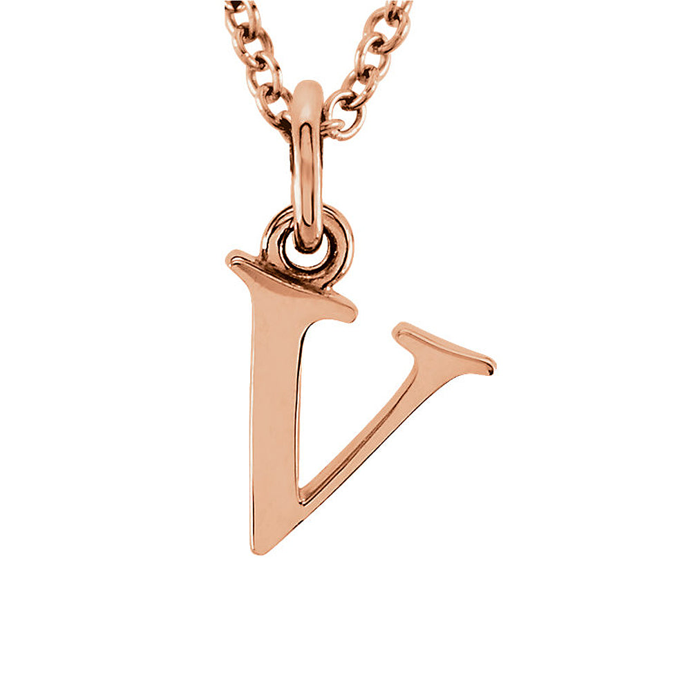 The Abbey Lower Case Initial &#39;v&#39; Necklace in 14k Rose Gold, 16 Inch, Item N10363-V by The Black Bow Jewelry Co.