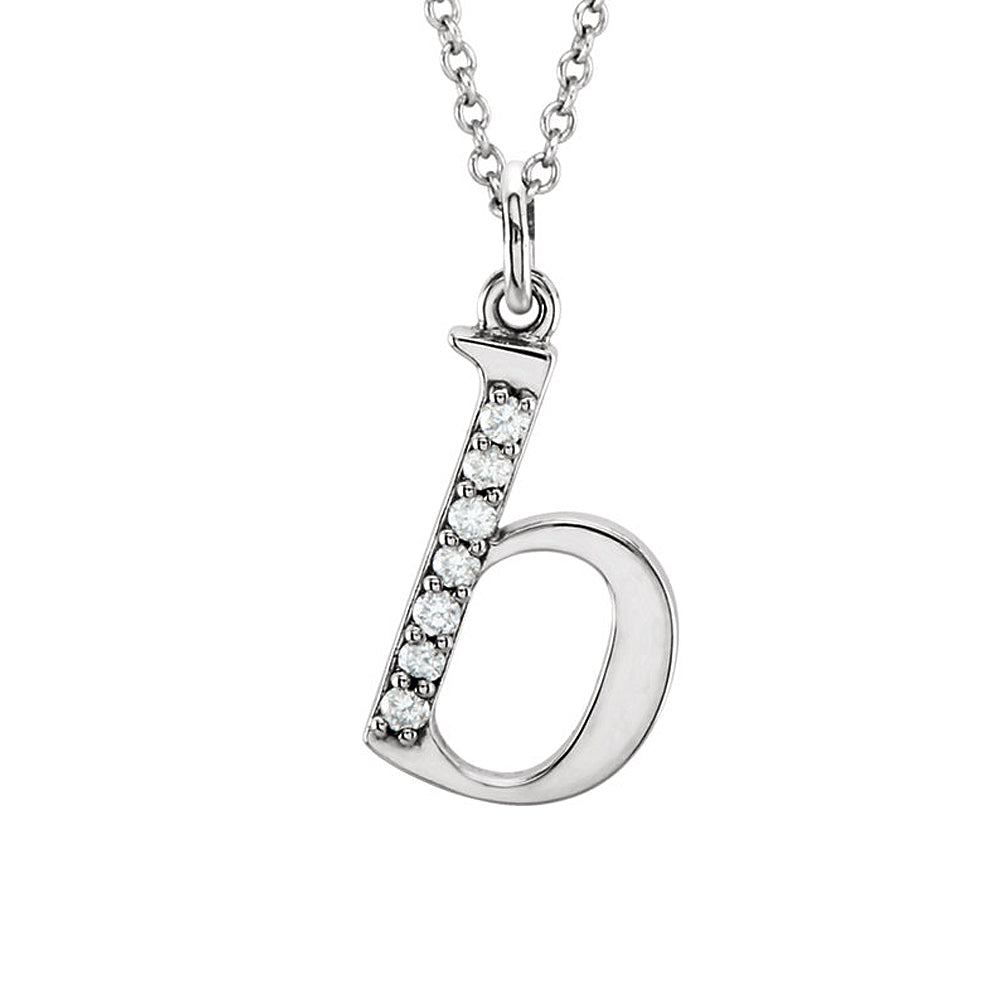 The Abbey 14k White Gold Diamond Lower Case Initial &#39;b&#39; Necklace 16 In, Item N10367-B by The Black Bow Jewelry Co.
