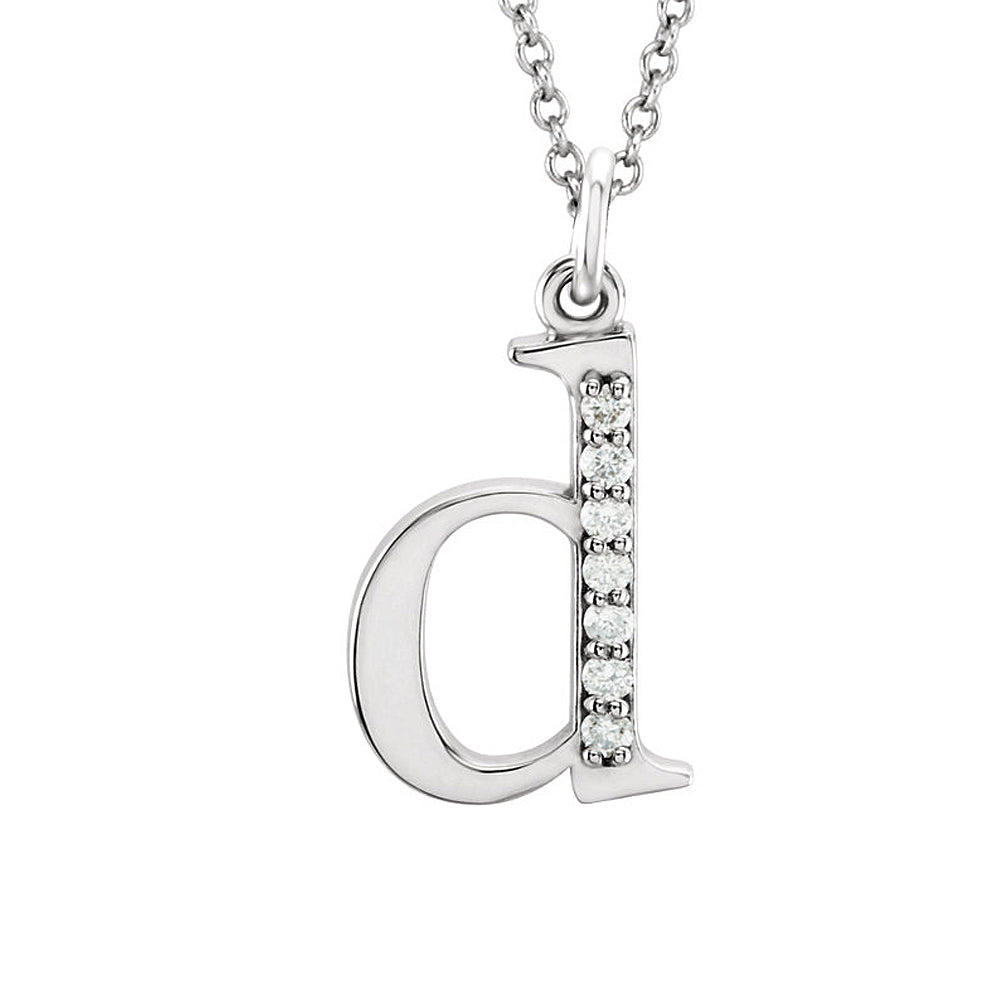 The Abbey 14k White Gold Diamond Lower Case Initial &#39;d&#39; Necklace 16 In, Item N10367-D by The Black Bow Jewelry Co.
