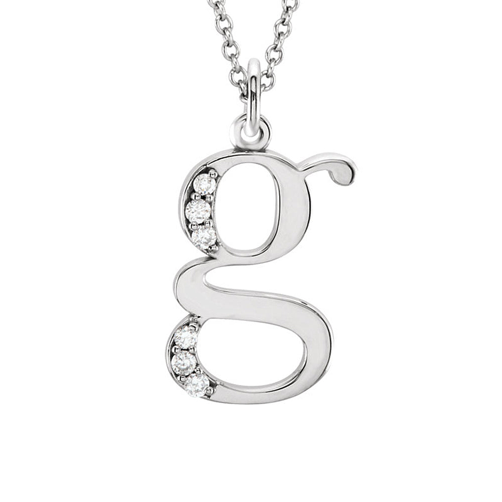 The Abbey 14k White Gold Diamond Lower Case Initial &#39;g&#39; Necklace 16 In, Item N10367-G by The Black Bow Jewelry Co.