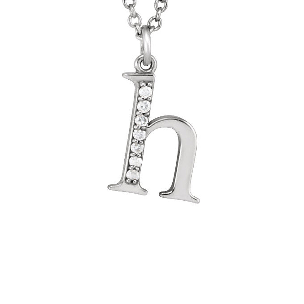 The Abbey 14k White Gold Diamond Lower Case Initial &#39;h&#39; Necklace 16 In, Item N10367-H by The Black Bow Jewelry Co.