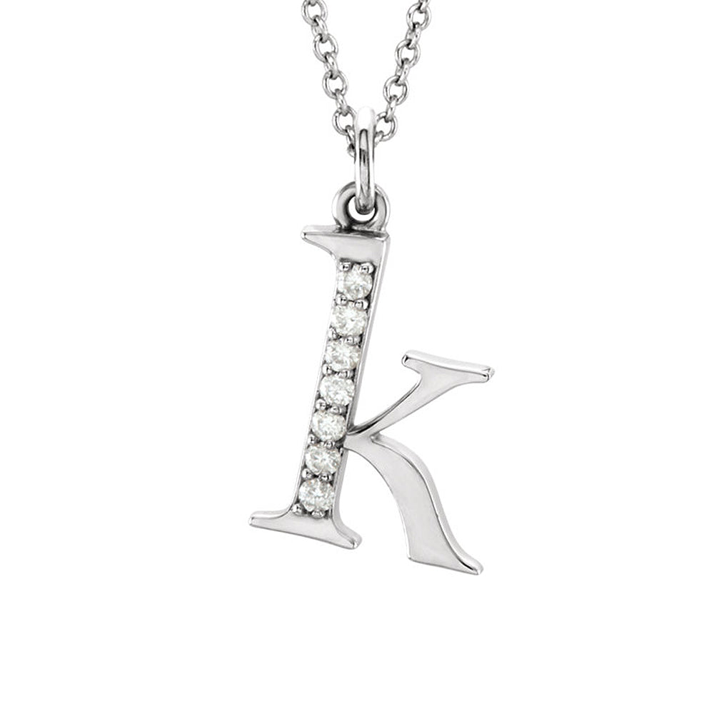 The Abbey 14k White Gold Diamond Lower Case Initial &#39;k&#39; Necklace 16 In, Item N10367-K by The Black Bow Jewelry Co.