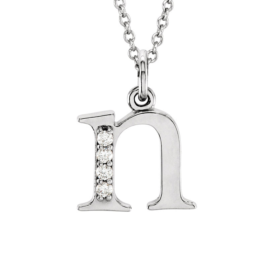 The Abbey 14k White Gold Diamond Lower Case Initial &#39;n&#39; Necklace 16 In, Item N10367-N by The Black Bow Jewelry Co.