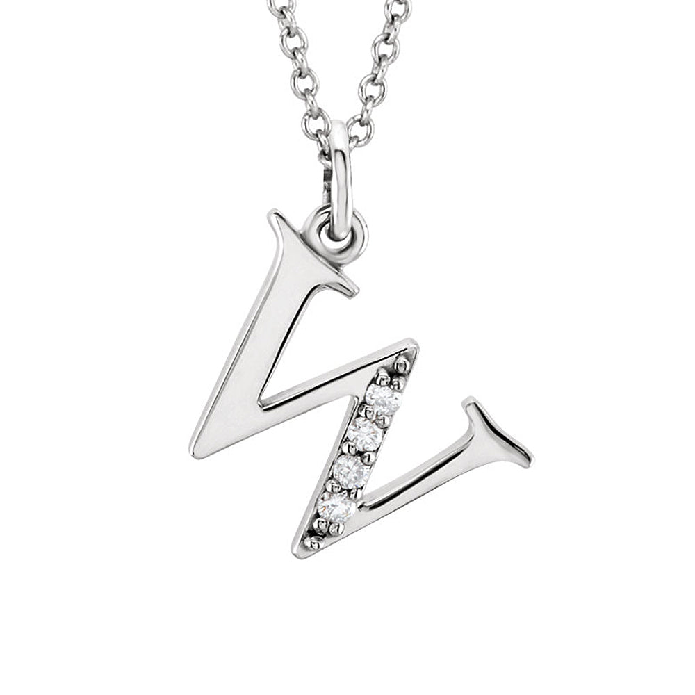 The Abbey 14k White Gold Diamond Lower Case Initial &#39;w&#39; Necklace 16 In, Item N10367-W by The Black Bow Jewelry Co.