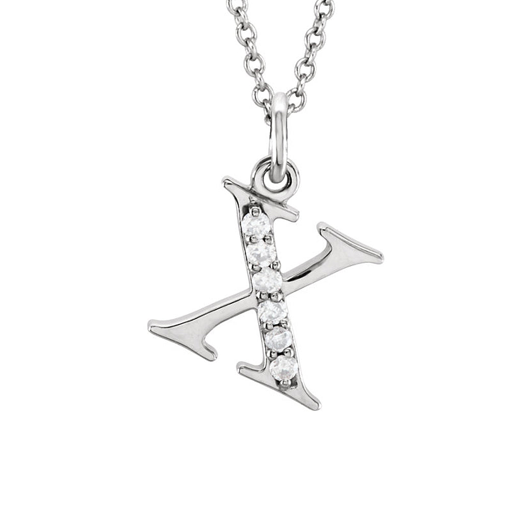 The Abbey 14k White Gold Diamond Lower Case Initial &#39;x&#39; Necklace 16 In, Item N10367-X by The Black Bow Jewelry Co.