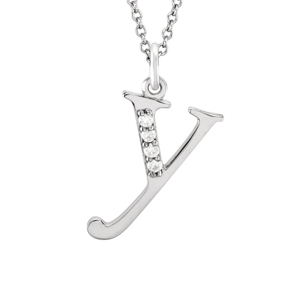 The Abbey 14k White Gold Diamond Lower Case Initial &#39;y&#39; Necklace 16 In, Item N10367-Y by The Black Bow Jewelry Co.