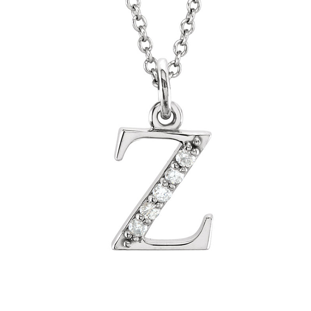 The Abbey 14k White Gold Diamond Lower Case Initial &#39;z&#39; Necklace 16 In, Item N10367-Z by The Black Bow Jewelry Co.