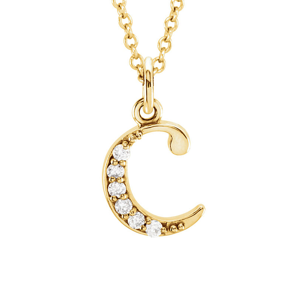 The Abbey 14k Yellow Diamond Lower Case Initial &#39;c&#39; Necklace 16 Inch, Item N10368-C by The Black Bow Jewelry Co.