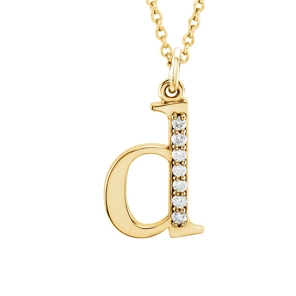 The Abbey 14k Yellow Diamond Lower Case Initial &#39;d&#39; Necklace 16 Inch, Item N10368-D by The Black Bow Jewelry Co.
