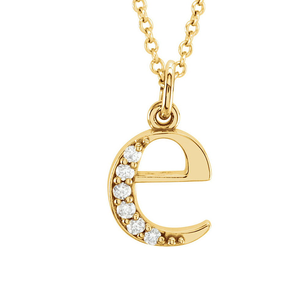 The Abbey 14k Yellow Diamond Lower Case Initial &#39;e&#39; Necklace 16 Inch, Item N10368-E by The Black Bow Jewelry Co.