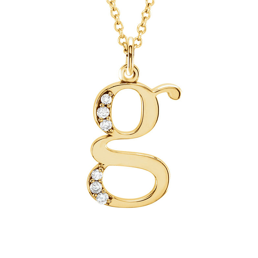 The Abbey 14k Yellow Diamond Lower Case Initial &#39;g&#39; Necklace 16 Inch, Item N10368-G by The Black Bow Jewelry Co.